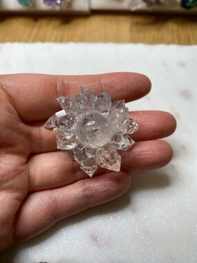 Clear Quartz & Herkimer Diamond Flower Ring • Raw Crystal Cluster • Adjustable